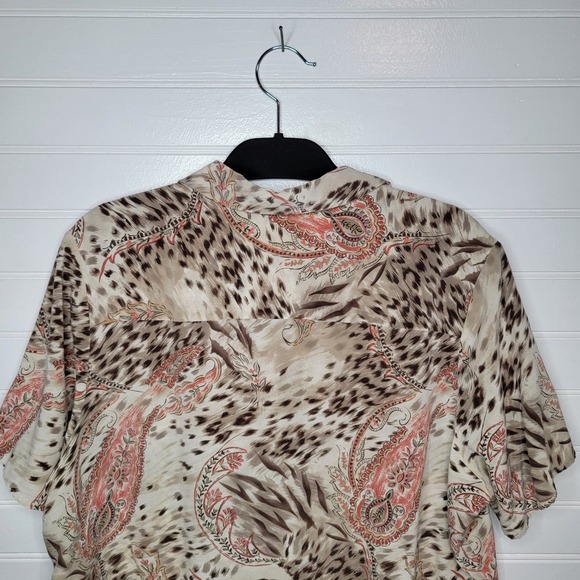 Charter Club Plus Size 18W 100% SILK Cheetah Paisley Button Up Hawaiian Shirt - Picture 4 of 7